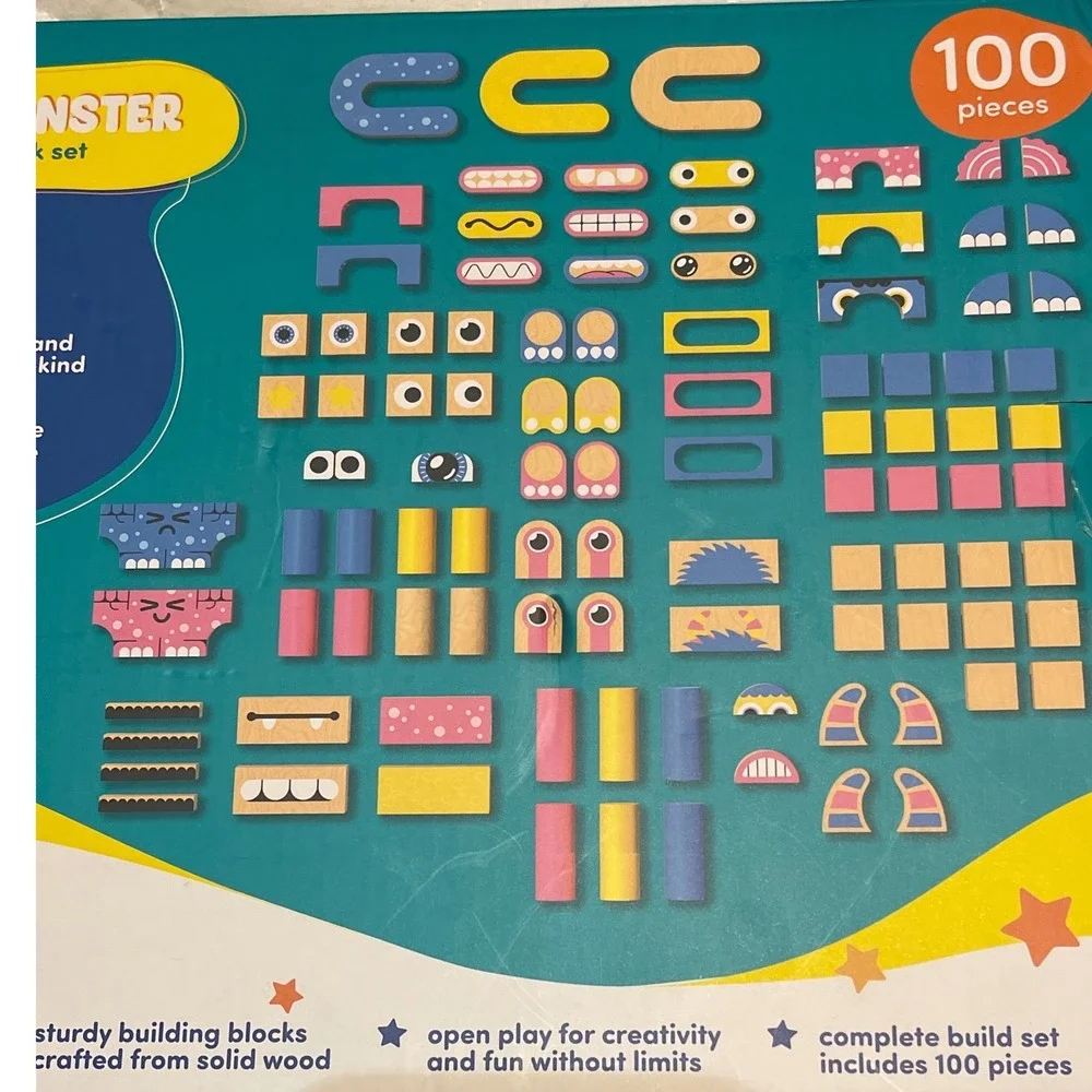 Geoffrey's Toy Box‎ Make A Monster Solid Wood Block Set 100 Pieces Kids Ages 3+